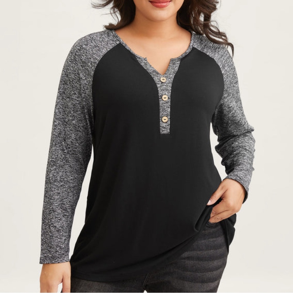 New: BloomChic size 30 Women's Black and Gray Henley Top